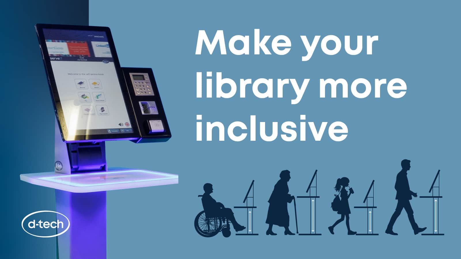 serveIT TOLKIEN New Adjustable Screen Height Self-Service Library Kiosk for Enhanced Accessibility